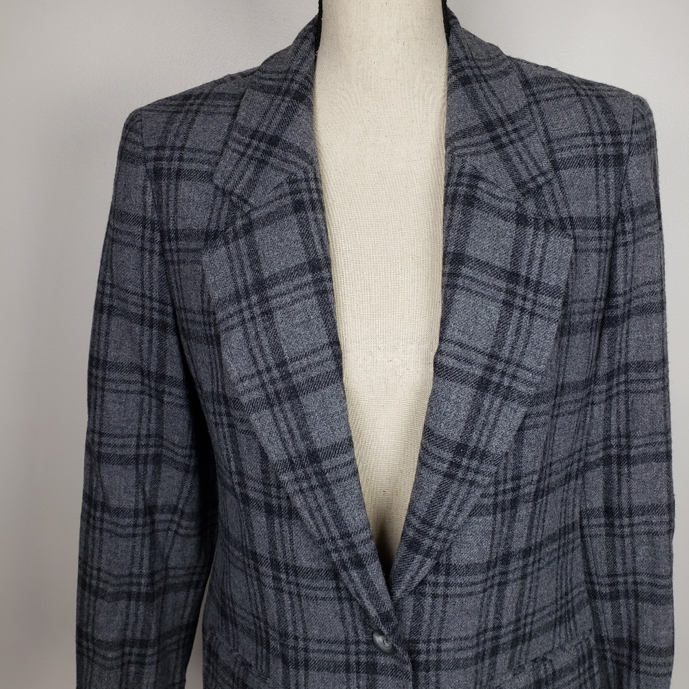 Pendleton Gray Wool Plaid Button Front Blazer 10 - image 5